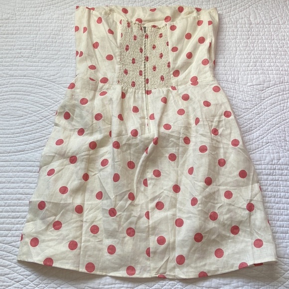 Reformation Turnip Andie Mini Dress Linen Cream Polka Dot Blush Pink 12 NWT - Picture 6 of 17